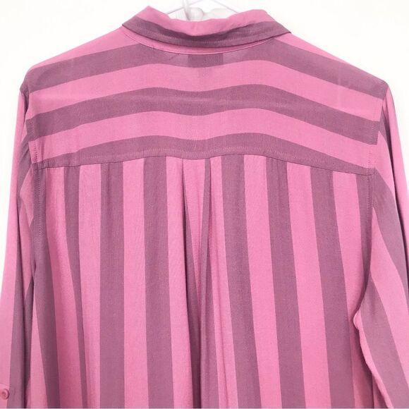 A.N.A. Pink Striped Button Up Lightweight Roll tab Long Sleeve Blouse- NEW - Picture 7 of 13